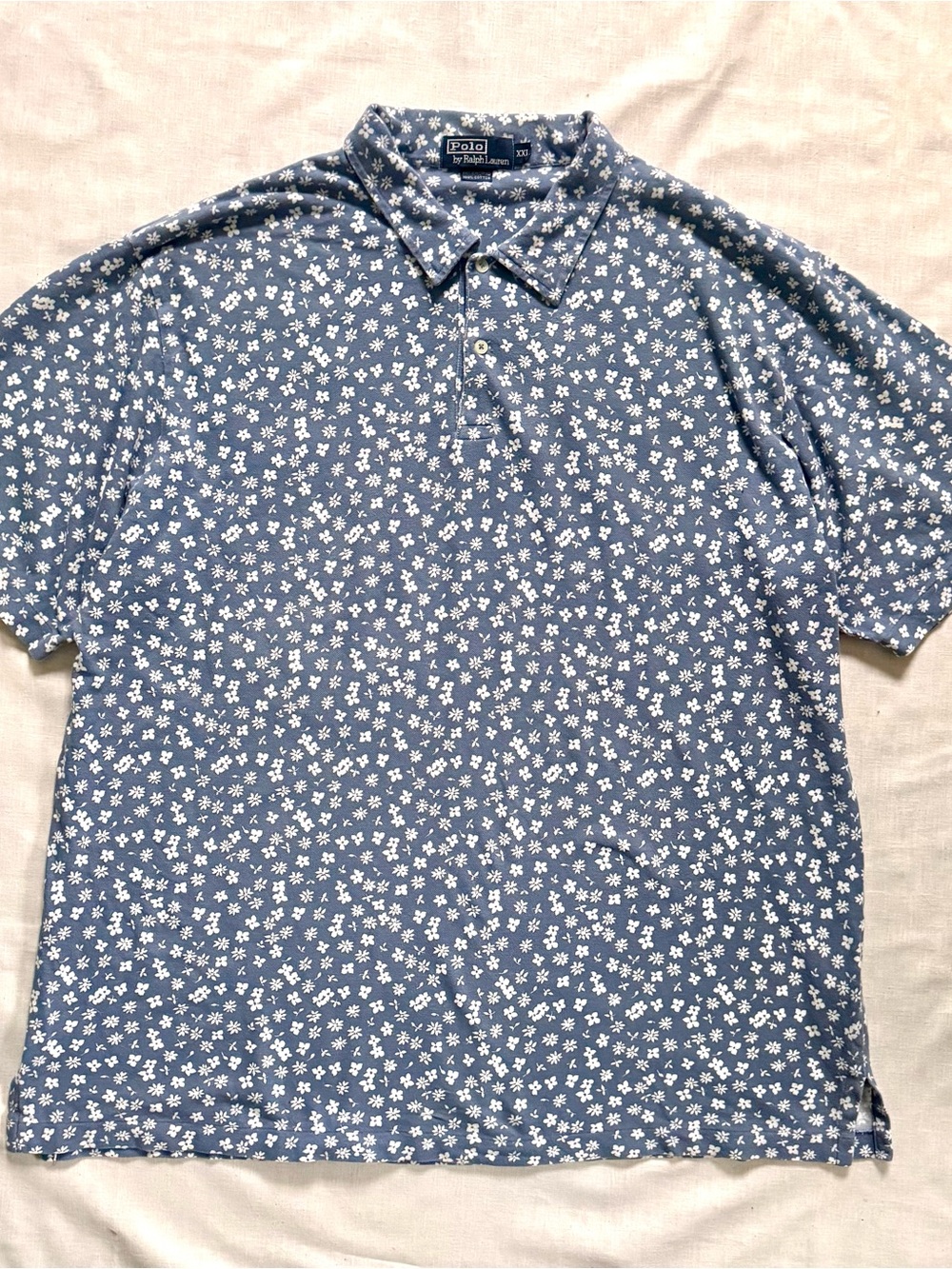 Polo by Ralph Lauren Blue Polo with White Flower Print Cotton XXL 2XL
